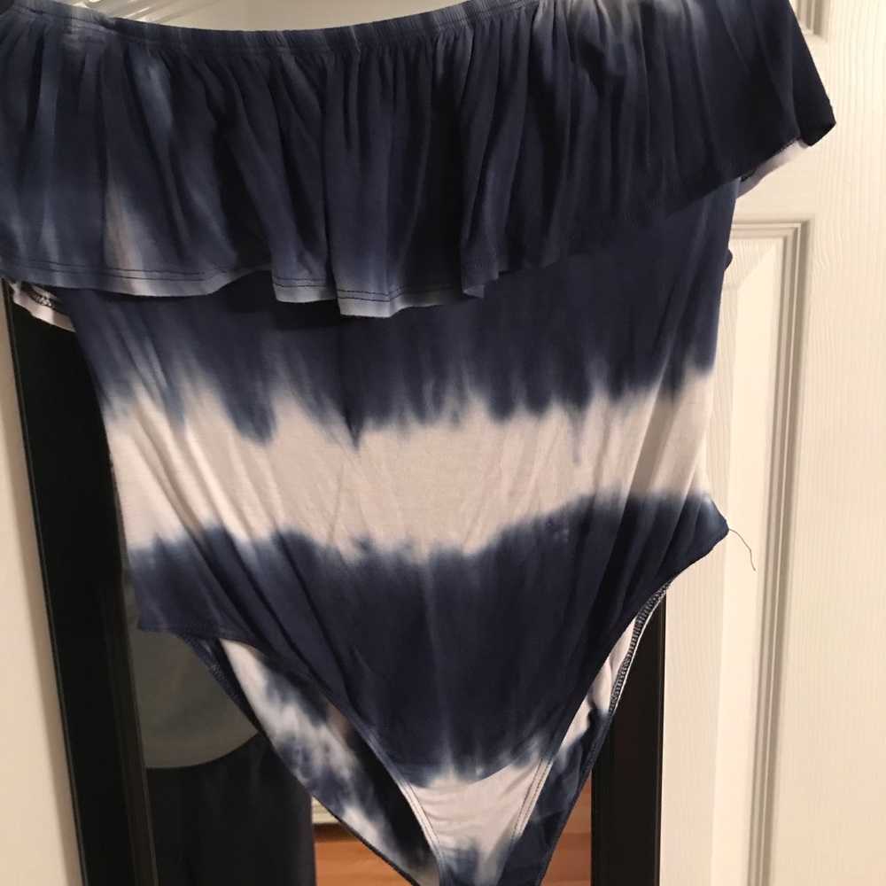 Blue and white tye dye bodysuit